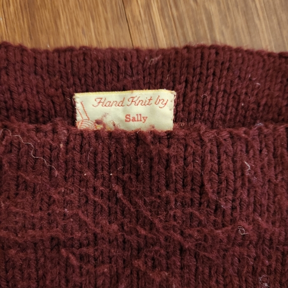 Hand Knit Unisex Pullover Sweater,  Cranberry with White Fair Isle Design - Picture 5 of 7